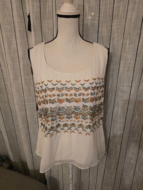 Greylin Ivory Camisole with Blue and Gold Chevron Embroidery